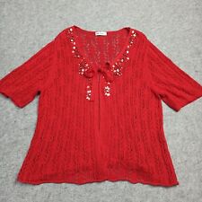 Ulla-Popken Cardigan DE 46-48 UK 20-22 Rouge coton Perlé Open-Knit Pull