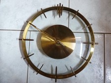 Rare Vintage Jaz Saclic Brass and Glass Art Deco Design Wall Clock