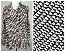 ULLA POPKEN L/S Soft Silky Button Front CATS Blouse (Rayon) - 24/26, Beige Black