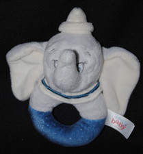 Peluche doudou éléphant dumbo DISNEY NICOTOY bleu gris grelot hochet 17 cm NEUF