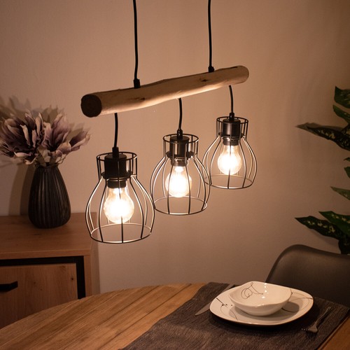 Lampe suspendue rétro bois - suspendue,
