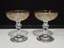 PAIR- Val St Lambert Danse de Flore Gold Crystal Glass Champagne Coupes/Goblets