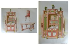 2 ORIGINAL PRINTS Dining Room ART NOUVEAU BARCELONA Seix Ebanista Moderno