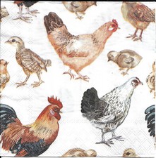 Lot de 4 Serviettes en papier Coq Poule Poussin Decoupage Collage Decopatch
