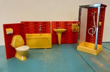 RARE Vintage Lundby Red bathroom set 