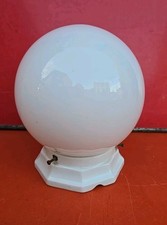 Lampe ART DECO Boule opaline + socle en porcelaine de Limoges blanche Plafonnier