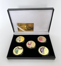 Reine Elizabeth II 5 Plaqué Or Commémorative Pièces / Médailles The Royal