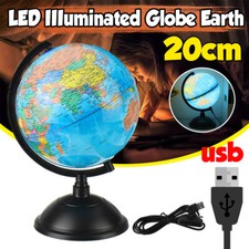 Blue World Globe Earth Map Rotating 20CM LED Geography Ocean Classroom Learn Toy