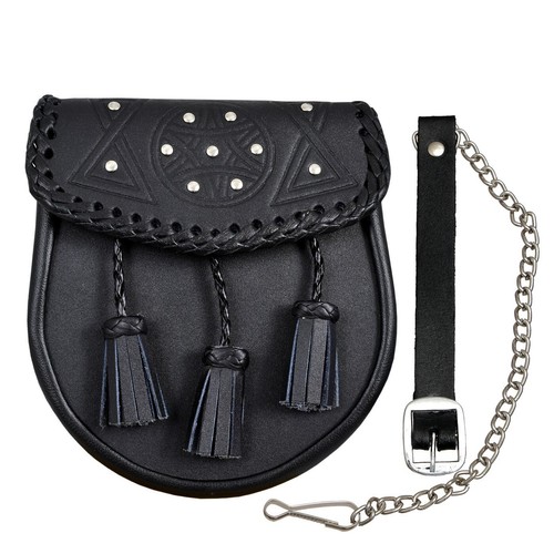 Sporran cuir noir écossais - noir,