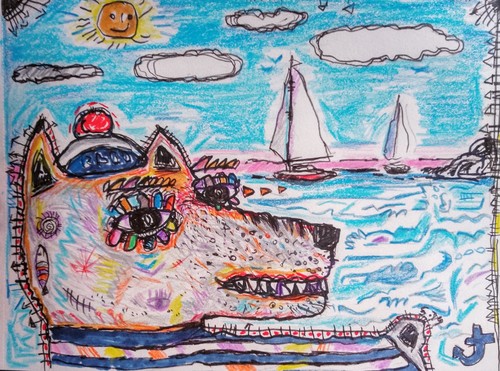 Tableau chien marin milou fox - tableau,