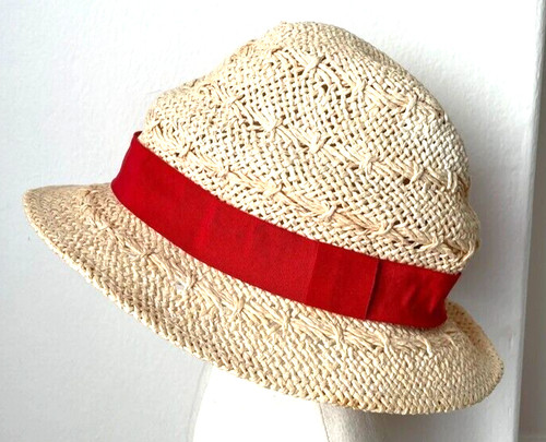 Chapeau paille ruban rouge - paille,