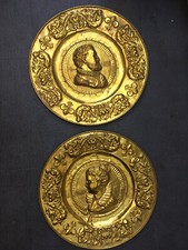 Très Beau Lot 2 Plateau XIXe Cuivre Laiton Repoussé Sculpté  Henry IV Aumonier