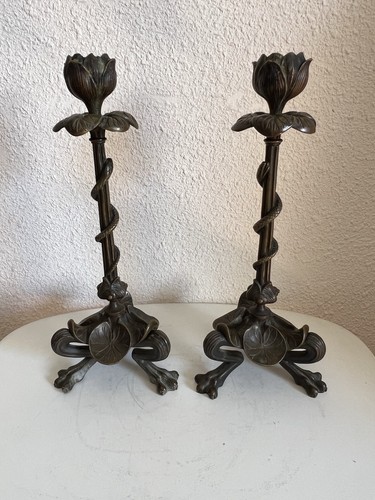 Paire bougeoirs bronze - paire,