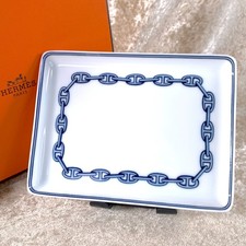 Hermes Rectangle Tray Sushi Plate Chaine d'Ancre Blue Porcelain Tableware w/Box3