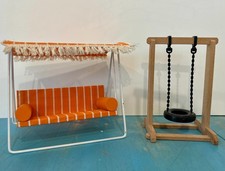 RARE vintage Swedish 1970s Lundby outdoor set:  swing set and tire swing