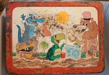 Vintage 1963 Cartoon Zoo Lunch Chest Hanna Barbera Metal Tin Lunch Box