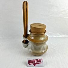 ➜NICE ANTIQUE CERAMIC PICKLE/OLIVE POT with wooden clamp from France