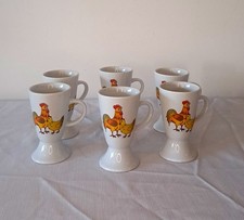 Lot de 6 Mugs Vintage Poule et Coq – Faïence Campagne Rustique – Tasses 