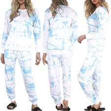 Pyjama pour Femmes Tie And Dye Imprimé Bleu Manches Longues Haut Bas Salon