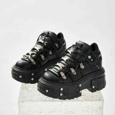 2025 New Rock Metal Decor Lace-up Heel Height Shoes Gothic Sneakers Ankle Boots