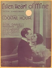 1933 BEBE DANIELS FILM sheet music COCKTAIL HOUR Randolph Scott SCHERTZINGER