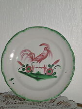 FARTHENWARE PLATE DECOR AU ROOSTER WOOD SPENSE LES ISLETTES LISERE VERT 19th century