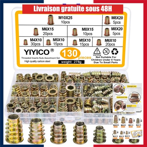 130 inserts filetés bois