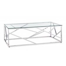 Petite Table De Sofa Salon Rectangulaire Verre Acier Moderne Design Rayan