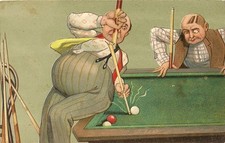 FANCY POSTCARD WAFFLE HUMOUR BILLIARDS UNE QUEUE CASSEE