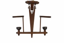 Solid Oak Chandelier by William and Chambron and Ceramic by Danikowski