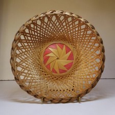 Vintage Handmade Art Deco Wicker Wood Round Round Round Basket Basket N8779