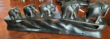 Vintage Carved Ebony 5 Elephant Bridge 15" x 5" Collector Item Table Decor