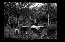 Garden Table Chair Grass Glass Wine Aperitif - Antique Photo Negative Year 1930 40