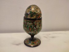 Oeuf fait main vintage Inde Cachemire PEINT MAIN PEINTURE MINIATURE BOIS SCULPTE