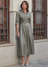 Robe Chemisier Utility Midi Vert Kaki Sosandar UK 12 (FM215-7)