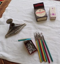 Ancien Porte Plume En Bois  encrier lourde   plumes  sergent major  encre