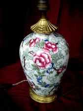 PIED de LAMPE Ancien XIXème, Faïence et Bronze décor floral , électrifié