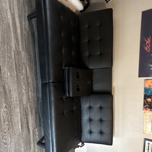 Black faux leather seat - 2-seat, sofa