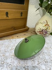 Ancien Abat Jour en Tôle Emaillée Vert et Blanc Suspension Vintage
