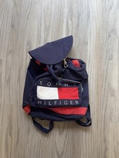 Vintage Tommy Hilfiger Canvas Backpack 1990s Nap Sack Tote Bag Big Flag Logo