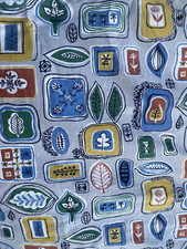 Vintage 1940s 50s Printed Cotton Single Divan Bed Cover with Valance Frill