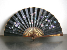 Fan c-1900 gilded wood wallpaper floral decor fashion woman old