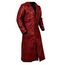 Homme Cuir Rouge Manteau Long