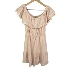 Lush Off Shoulder Dress Pom Pom Layered Small Pink