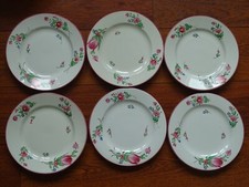 LUNEVILLE FAIENCE 6 ANCIENNES ASSIETTES A DESSERT DECOR TULIPE  REVERBERE 1920