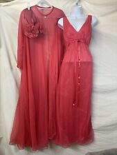 Vintage Vanity Fair 36 M Pink Chiffon Gown Robe Slippers Peignoir Boudoir Pin-Up