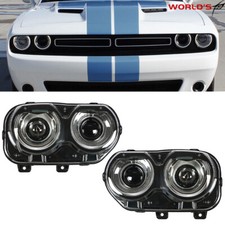 For Dodge Challenger Coupe 2015-2018 Headlights LED DRL Black Left+Right Side