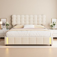 Lit rembourré 160x200cm lit double cadre de lit avec sommier à latte et LED FR