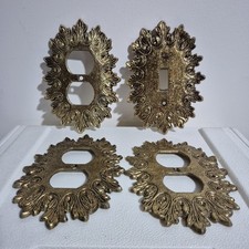 3 Plaque De Prise Electrique & 1 Plaque D'interrupteur En Cuivre Jaune Vintage 