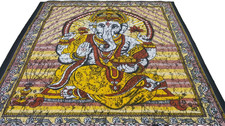 Ganesha Tenture Couvre-lit indien Batik Jaune Fait main Coton Inde Queen Asie